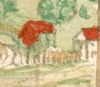 Ausschnitt aus einer kolorierten Federzeichnung von Unterlimpurg in einer Haller Chronik, um 1600. Das Haus ist am rechten Bildrand gerade noch erkennbar (StadtA Schwäb. Hall 4/4. Bl. 10)