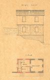 Längsseitenansicht und Grundriss des Erdgeschosses zum Umbau des Gartenhauses 1864 (StadtA SHA 27/371)
