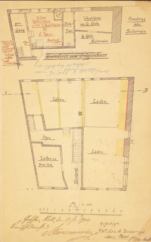 Grundrisse zu den 1900 von Julius Kapp geplanten Umbauten (Stadt Schwäb. Hall, Baurechtsamt, Bauakten Neue Straße 29-33)