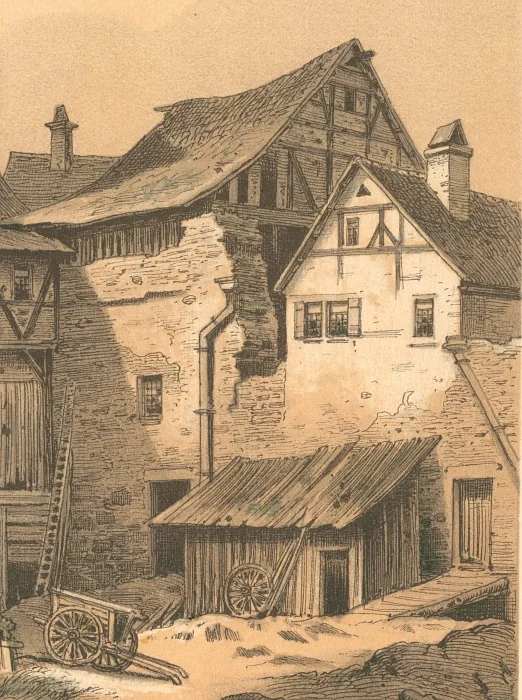 Ausschnitt aus einer Lithographie des Weilertors von Paul Neff nach einer Zeichnung von Robert Stieler, 1873 (StadtA SHA S10/0484)