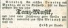 Werbeanzeige für eine aus Anlass der Kirchweihe abgehaltenen „Tanz-Musik“ in der „Traube“ aus dem Haller Tagblatt vom 15.10.1852 (StadtA Schwäb. Hall)