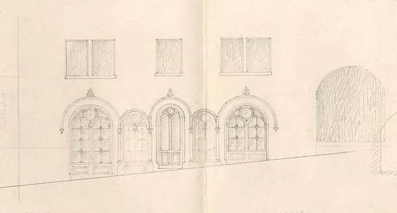 Ansicht der Fassade zur Einrichtung eines Ladens durch W. Nitzschke im „Unteren Haus“, 1852 (Baurechtsamt SHA, Bauakten)