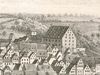 Ausschnitt aus einer Stadtansicht um 1850, der Torturm (linke Bildmitte) ragt über die Dächer der Wohnhäuser am Rosenbühl. Lithografie von Wilhelm Haaf nach Vorlage von F. Bonhöffer (StadtA Schwäb. Hall S120/0712)