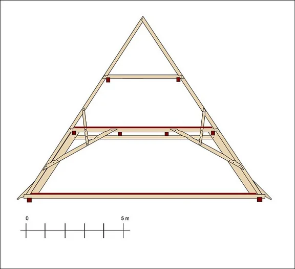 Rekonstruktion des Dachstuhls. Plan: Albrecht Bedal (StadtA Schwäb. Hall DIG 00091)