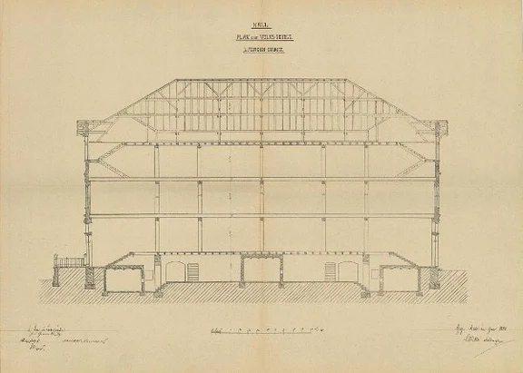 Längsschnitt durch das Schulgebäude, 1880 (Stadt Schwäb. Hall, Baurechtsamt, Bauakten Lange Straße 10)