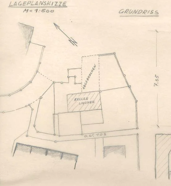 Lageplan der Keller unter dem Wohnhaus, 1955 (StadtA Schwäb. Hall 27/0316)