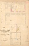 Grundrisse und Schnitt zum Umbau des Hinterhauses, 1866. Die Esse der geplanten  Schlosserwerkstatt ist gut zu erkennen (Baurechtsamt SHA, Bauakten)