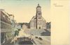 Blick über den Marktbrunnen auf St. Michael. Kolorierte Ansichtskarte um 1900 (StadtA Schwäb. Hall Seyboth PK 0074)