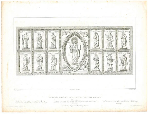 Aufgrund seiner unverkennbar hohen kunstgeschichtlichen Bedeutung fand das Antependium früh Aufnahme in kunstgeschichtliche Werke. Lithografietafel aus Jules Gailhabaud: Monuments anciens et modernes : collection formant une histoire de l'architecture des différents peuples à toutes les époques, Paris 1853 (StadtA Schwäb. Hall S10/2353)