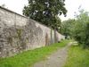 Westliche Haalmauer, gesehen von unterhalb der Haalhalle, Juni 2015. Foto: Daniel Stihler (StadtA Schwäb. Hall DIG 06627)