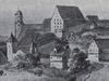 Ausschnitt aus einer Stadtansicht um 1800 von A. Bayer. Der Fachwerkaufsatz des Turms ist nicht mehr vorhanden. Aus: Eduard Krüger: Die Stadtbefestigungen von Schwäbisch Hall, Schwäbisch Hall 1966, S.67