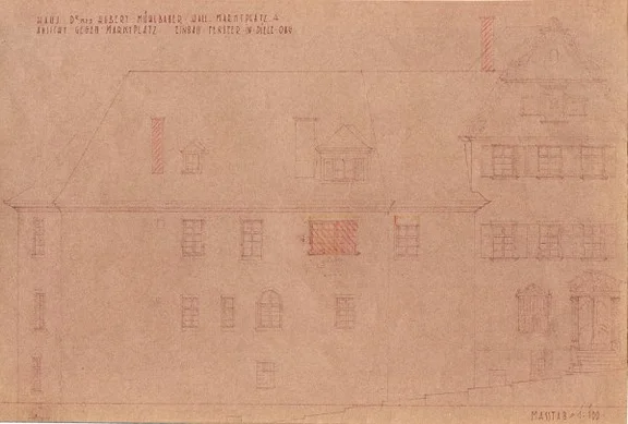 Ansicht der Marktplatzfassade zu Umbauten von 1942-1943 (Baurechtsamt SHA, Bauakten)