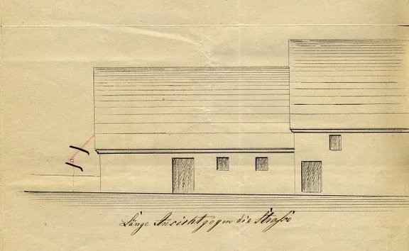 Skizze zu Umbauten an der Fassade, 1864 (StadtA Schwäb. Hall 27/0333)