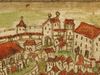 Ausschnitt aus einer Stadtansicht in der „Dötschmann-Chronik“, kolorierte Federzeichnung um 1600. (StadtA Schwäb. Hall S09/10 Bl. 3)