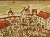 Ausschnitt aus einer Stadtansicht in der „Dötschmann-Chronik“, kolorierte Federzeichnung um 1600. (StadtA Schwäb. Hall S09/10 Bl. 3)