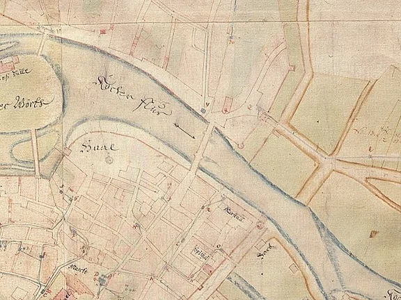 Ausschnitt aus dem Wasserleitungsplan von 1740 (StadtA Schwäb. Hall 16/46)
