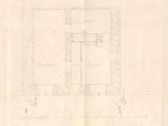 Grundriss des Ladens von W. Nitzschke im „Unteren Haus“, 1855 (Baurechtsamt SHA, Bauakten)