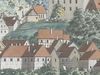 Ausschnitt aus einer Ansicht von Comburg und Steinbach zwischen 1809 und 1814. Gouache von C. Gebriel. Das heutige Haus Im Stückle 2 ist in der Bildmitte erkennbar und wird teilweise durch die Gebäude der Neustetterstraße verdeckt (StadtA Schwäb. Hall S10/811)