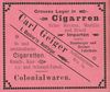 Anzeige des im Haus ansässigen Geschäfts für „Cigaretten“ und „Colonialwaren“ des Carl Geiger aus dem Jahr 1901, aus: W. Burkhardt (Bearb.): Adreß- und Geschäfts-Handbuch der Oberamtsstadt Schwäbisch Hall, Schwäbisch Hall 1901, Inseratenanhang, S. 22 (StadtA Schwäb. Hall Bibl. 2947)