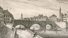 Vignette zu einer Stadtansicht um 1850. Noch scheinen die Wehrgänge zu existieren. Lithographie von W. Haaf nach F. Bonhöfer, um 1850 (StadtA Schwäb. Hall S10/0712)