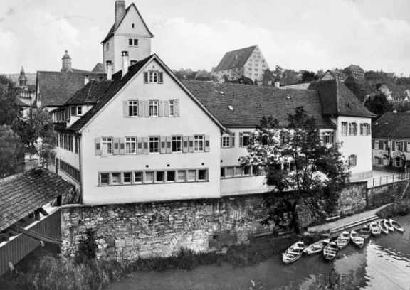 Auf 1940 datierte Postkarte, links unten ist der Rote Steg erkennbar (StadtA Schwäb. Hall PK 01771)