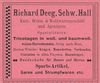 Anzeige des Textilgeschäfts von Richard Deeg aus dem Jahr 1901, aus: W. Burkhardt (Bearb.): Adreß- und Geschäfts-Handbuch der Oberamtsstadt Schwäbisch Hall, Schwäbisch Hall 1901, Inseratenanhang, S. 10 (StadtA Schwäb. Hall Bibl. 2947)