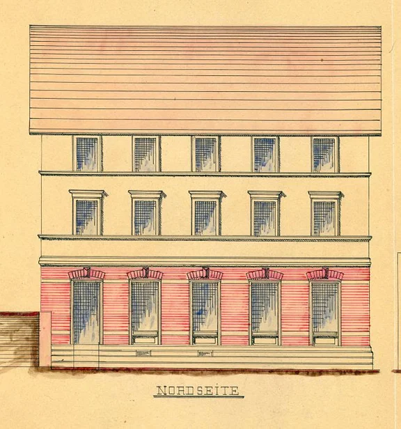 Ansicht der Nordseite zum Neubau von 1890 (StadtA SHA 27/0010)