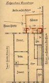 Pläne zum Abbruch einer Remise auf der Hausrückseite und Erstellung eines Abortanbaus, 1911: Grundriss des Erdgeschosses (Baurechtsamt Schwäb. Hall)