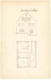 Ansicht der Giebelseite und Grundriss zum Einbau einer Drehereiwerkstatt im Erdgeschoss des Hauses, 1870 (StadtA Schwäb. Hall 27/506)