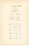Ansicht der Giebelseite und Grundriss zum Einbau einer Drehereiwerkstatt im Erdgeschoss des Hauses, 1870 (StadtA Schwäb. Hall 27/506)