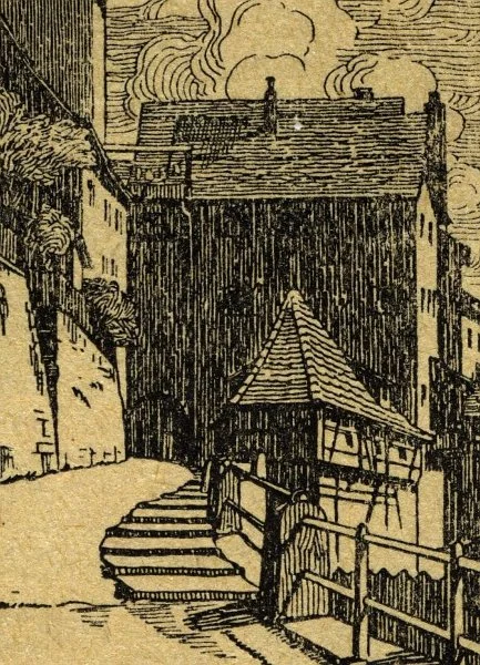 Ausschnitt aus einer Ansicht des Josenturms. Druck nach Zeichnung von O. Elsässer in: Theodor Groh, Christian Kolb: Die frühere Reichsstadt Schwäbisch Hall. Ein Rundgang durch die Stadt, Schwäbisch Hall o.J., um 1900, S. 8