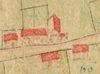 Ausschnitt aus der Flurkarte von Unterlimpurg, 1703.  Die spätere Nr. 2 ist offenbar identisch mit dem zweiten Haus von links in der oberen Reihe (StadtA SHA 16/0021)