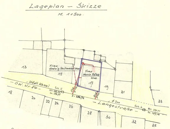 Lageplan zum Anschluss an die Kanalisation, 1961 (Baurechtsamt SHA, Bauakten)
