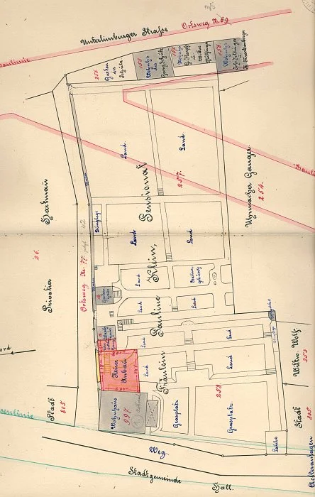 Lageplan zur Erweiterung des Hauses, 1900 (StadtA SHA 27/371)