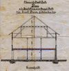 Schnitt durch das Scheuer- und Stallgebäude, 1905. Sichtbar ist die Verwendung gusseiserner Säulen. Original: Privat (StadtA Schwäb. Hall 06512)