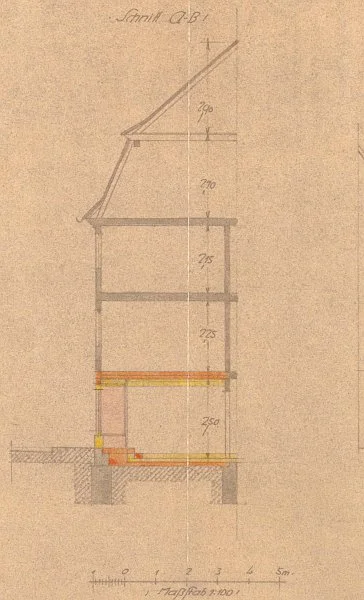 Schnitt zu einem Umbau des Ladenlokals, 1925  (Baurechtsamt SHA, Bauakten)